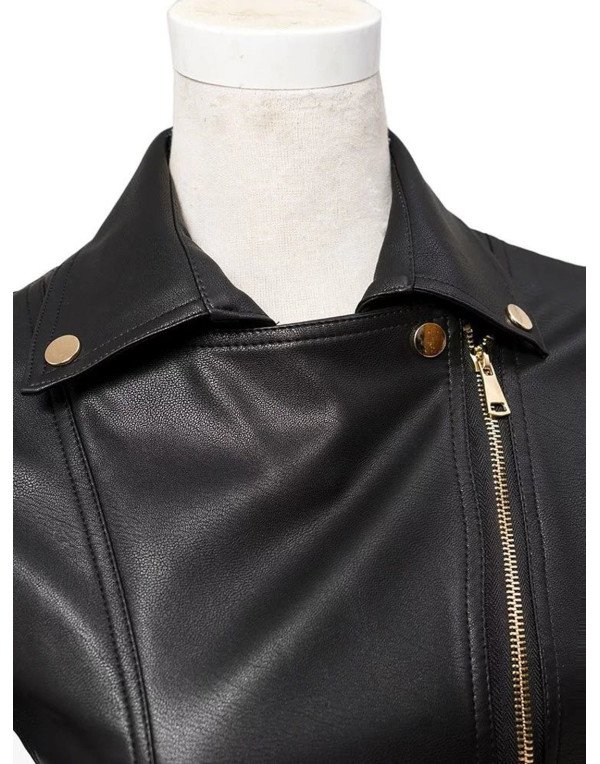 HugMe.fashion Ladies Casual Leather Jacket in Black With Shirt Collar LJK50